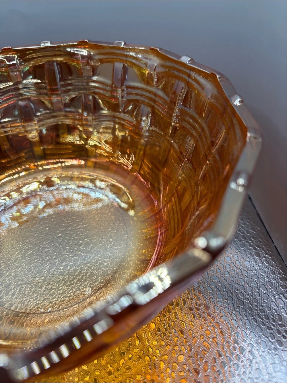 Vintage Fenton Iridescent Orange Carnival Glass Bowl